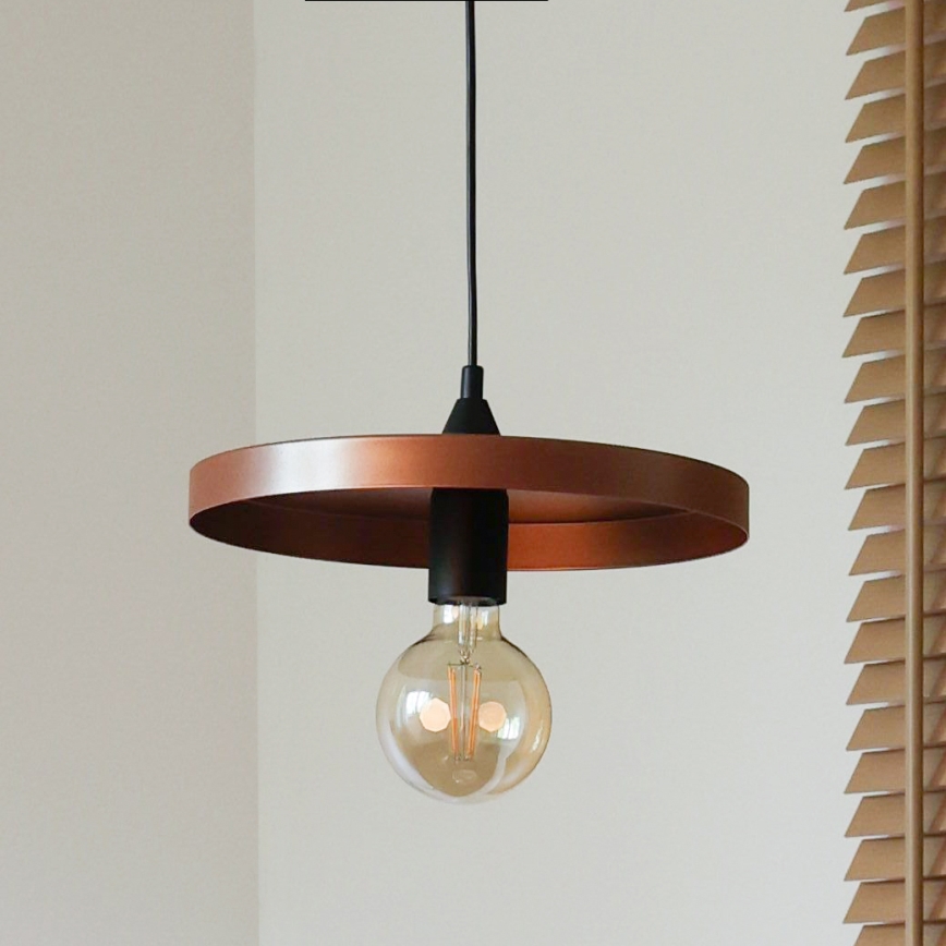 Duolla - Pendellampa på vajer IRONLINE 1xE27/15W/230V Ø 30 cm koppar/svart