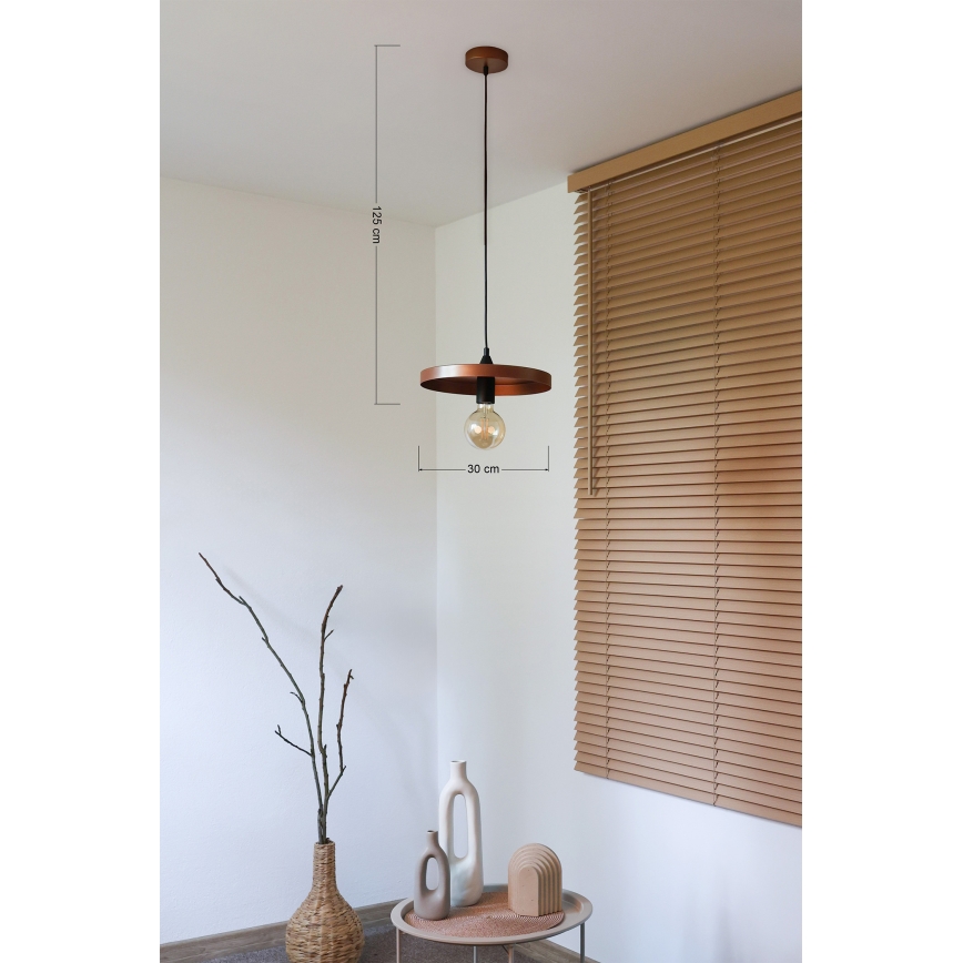 Duolla - Pendellampa på vajer IRONLINE 1xE27/15W/230V Ø 30 cm koppar/svart