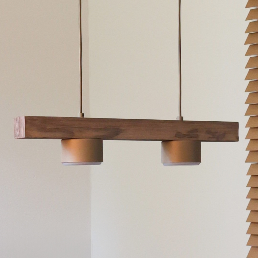 Duolla - Pendellampa på vajer IRONLINE 2xGX53/3W/230V furu ek/beige