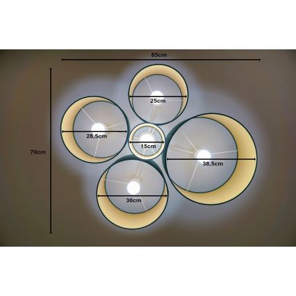 Duolla - Taklampa ROLLER PENTO 5xE27/60W/230V grön/guld