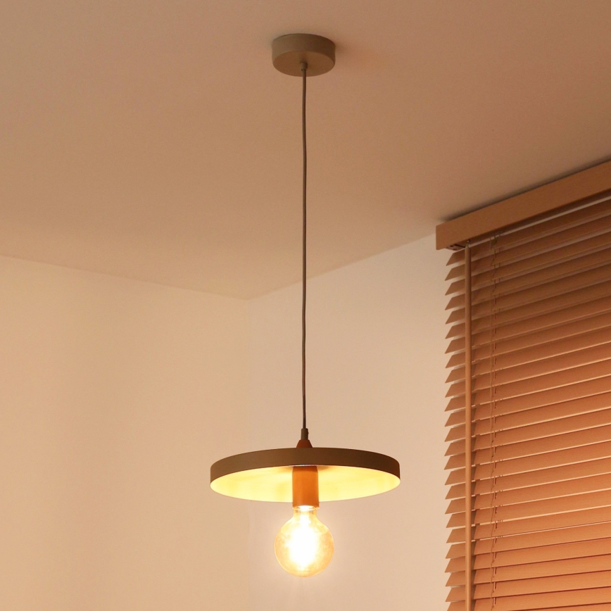 Duolla - Takpendel på vajer IRONLINE 1xE27/15W/230V diam. 30 cm beige/koppar