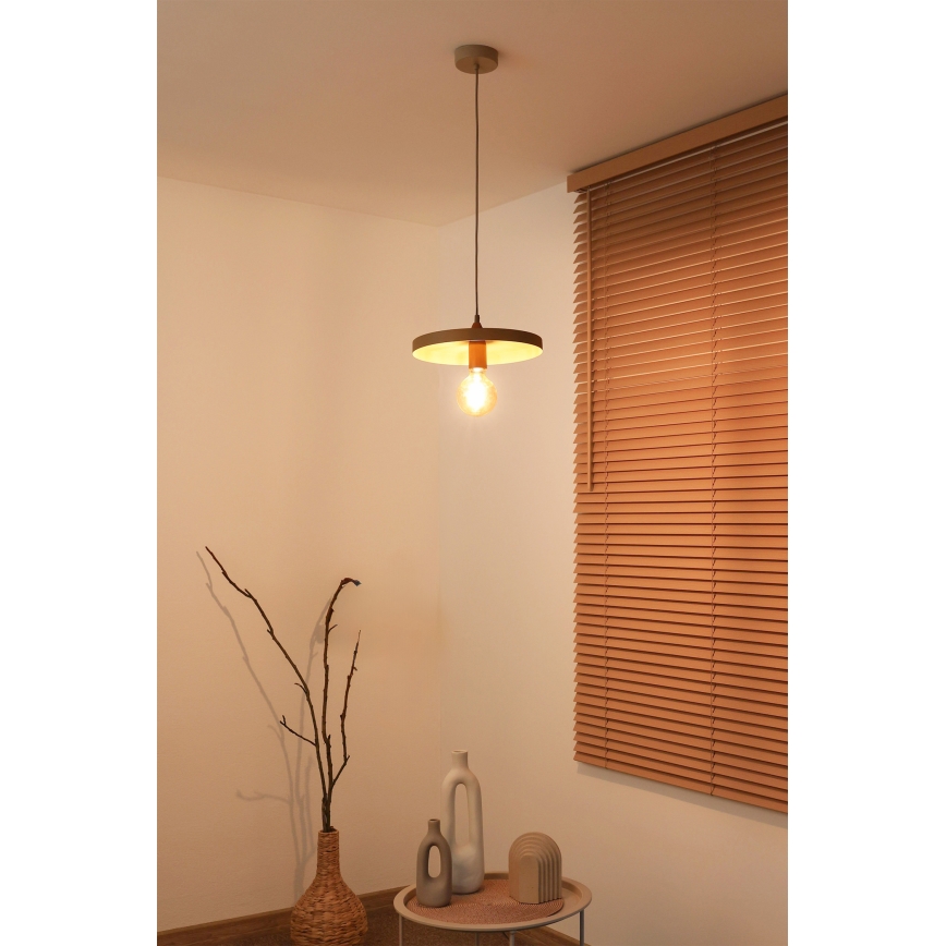 Duolla - Takpendel på vajer IRONLINE 1xE27/15W/230V diam. 30 cm beige/koppar