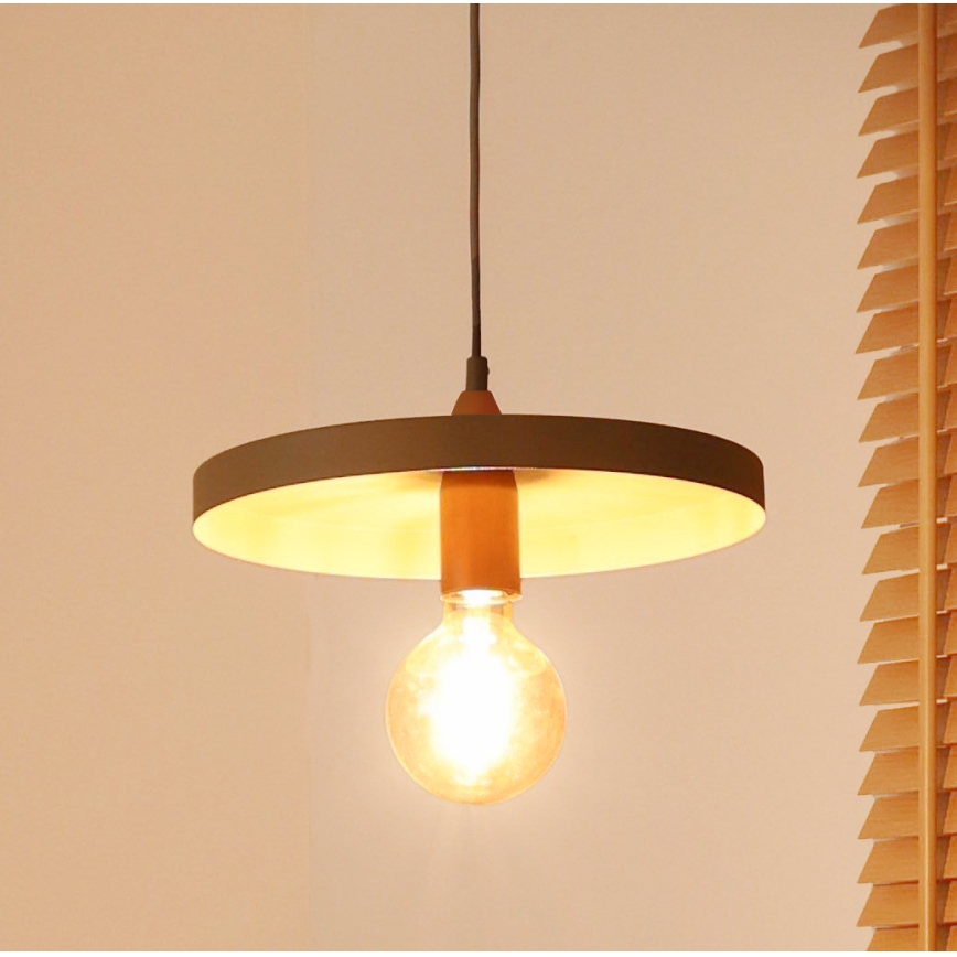 Duolla - Takpendel på vajer IRONLINE 1xE27/15W/230V diam. 30 cm beige/koppar