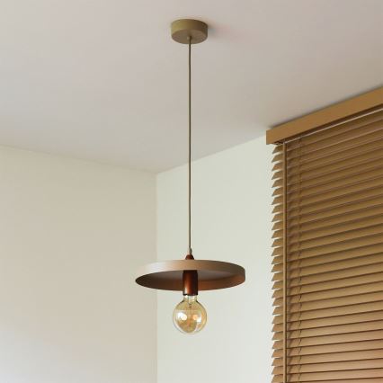 Duolla - Takpendel på vajer IRONLINE 1xE27/15W/230V diam. 30 cm beige/koppar
