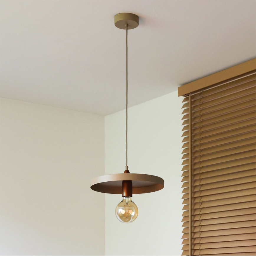 Duolla - Takpendel på vajer IRONLINE 1xE27/15W/230V diam. 30 cm beige/koppar