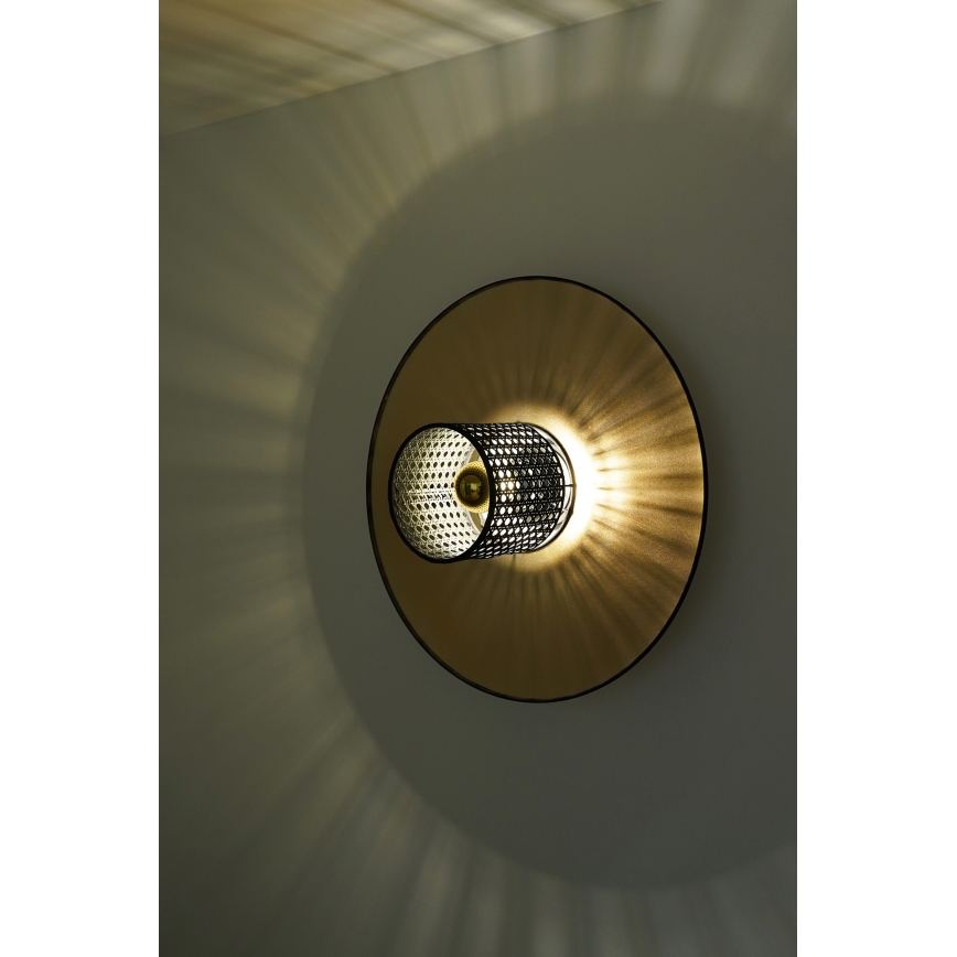 Duolla - Vägglampa TOKYO RATTAN 1xE27/15W/230V diameter 50 cm guld/svart
