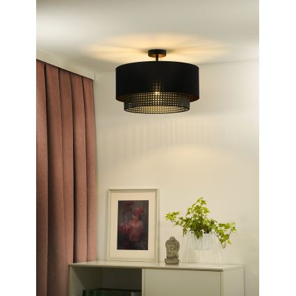 Duolla - Ytmonterad ljuskrona BOHO RATTAN 1xE27/15W/230V diameter 45 cm svart