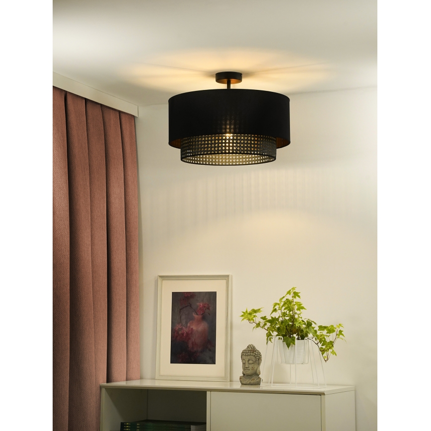Duolla - Ytmonterad ljuskrona BOHO RATTAN 1xE27/15W/230V diameter 45 cm svart