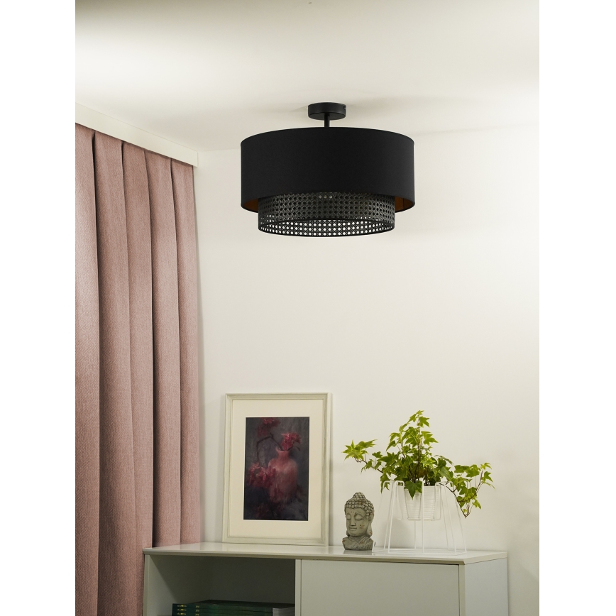 Duolla - Ytmonterad ljuskrona BOHO RATTAN 1xE27/15W/230V diameter 45 cm svart