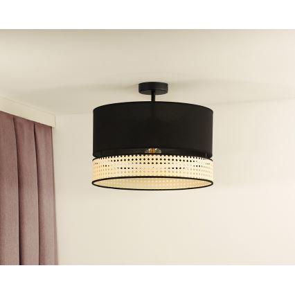 Duolla - Ytmonterad ljuskrona DOUBLE RATTAN 1xE27/15W/230V diameter 40 cm svart/beige