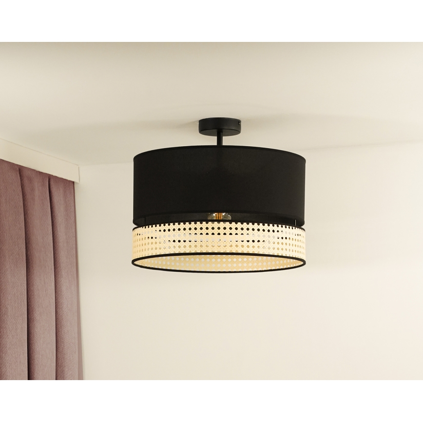 Duolla - Ytmonterad ljuskrona DOUBLE RATTAN 1xE27/15W/230V diameter 40 cm svart/beige