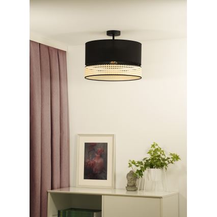 Duolla - Ytmonterad ljuskrona DOUBLE RATTAN 1xE27/15W/230V diameter 40 cm svart/beige