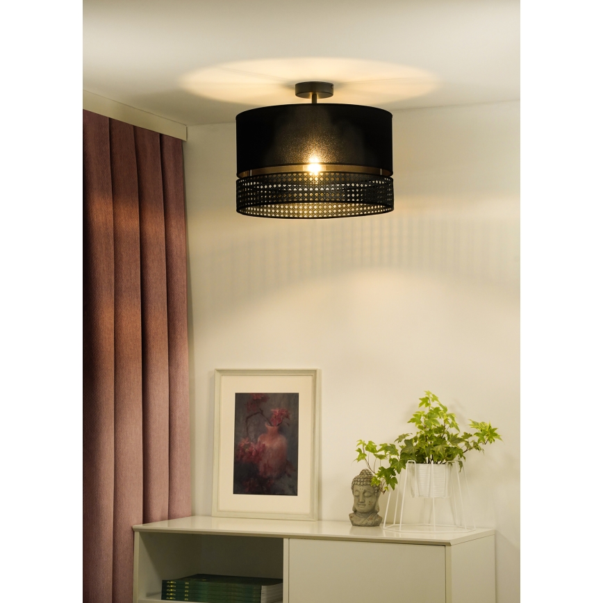 Duolla - Ytmonterad ljuskrona DOUBLE RATTAN 1xE27/15W/230V diameter 40 cm svart