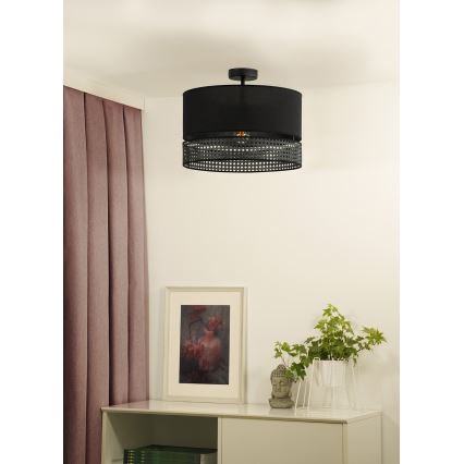 Duolla - Ytmonterad ljuskrona DOUBLE RATTAN 1xE27/15W/230V diameter 40 cm svart