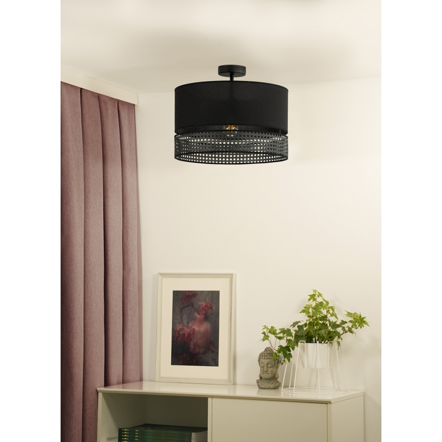 Duolla - Ytmonterad ljuskrona DOUBLE RATTAN 1xE27/15W/230V diameter 40 cm svart