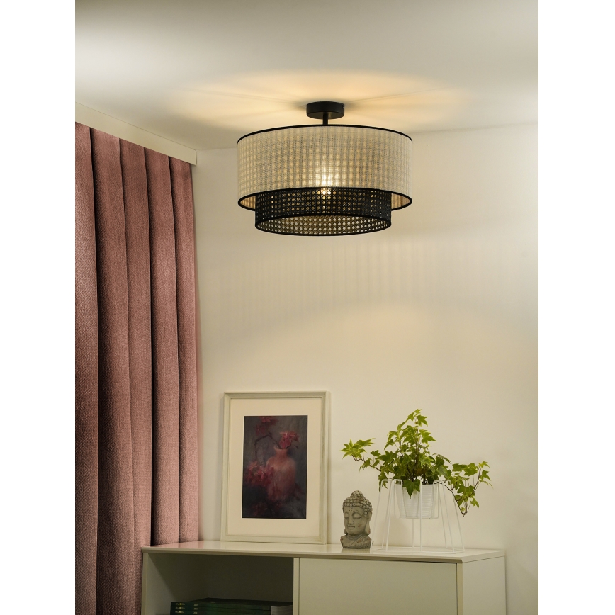 Duolla - Ytmonterad ljuskrona RATTAN YUTE 1xE27/15W/230V diameter 45 cm grädde/svart