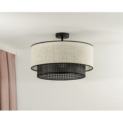 Duolla - Ytmonterad ljuskrona RATTAN YUTE 1xE27/15W/230V diameter 45 cm grädde/svart