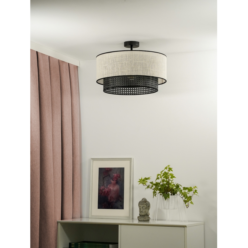 Duolla - Ytmonterad ljuskrona RATTAN YUTE 1xE27/15W/230V diameter 45 cm grädde/svart