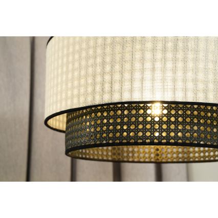 Duolla - Ytmonterad ljuskrona RATTAN YUTE 1xE27/15W/230V diameter 45 cm grädde/svart