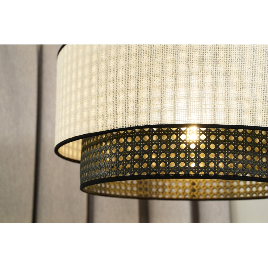 Duolla - Ytmonterad ljuskrona RATTAN YUTE 1xE27/15W/230V diameter 45 cm grädde/svart