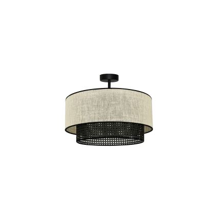 Duolla - Ytmonterad ljuskrona RATTAN YUTE 1xE27/15W/230V diameter 45 cm grädde/svart