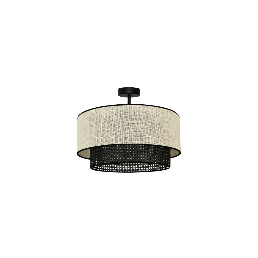Duolla - Ytmonterad ljuskrona RATTAN YUTE 1xE27/15W/230V diameter 45 cm grädde/svart