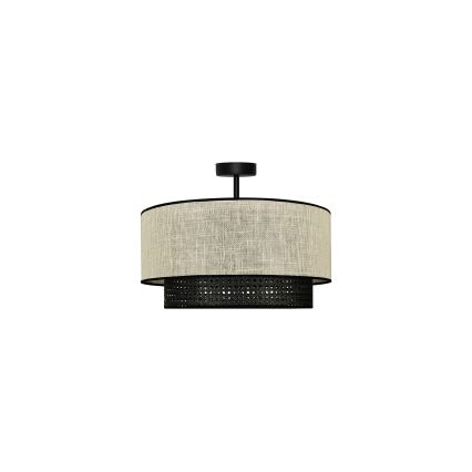 Duolla - Ytmonterad ljuskrona RATTAN YUTE 1xE27/15W/230V diameter 45 cm grädde/svart