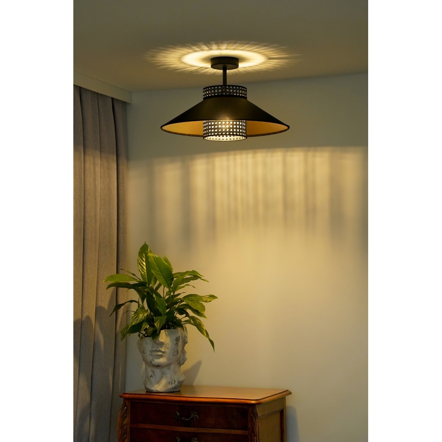 Duolla - Ytmonterad ljuskrona RIO RATTAN 1xE27/15W/230V diameter 45 cm svart/guld