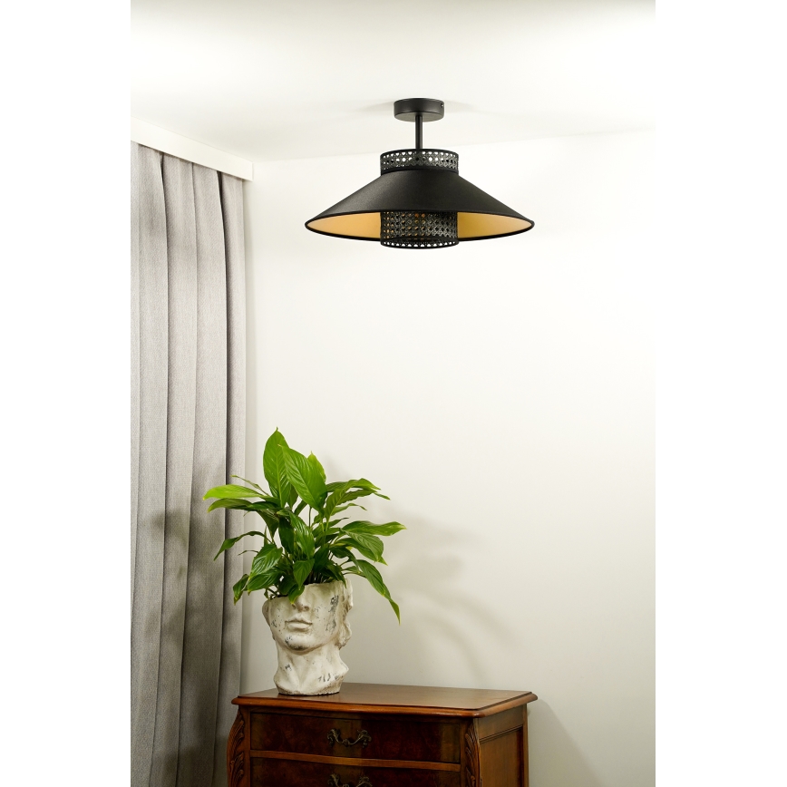 Duolla - Ytmonterad ljuskrona RIO RATTAN 1xE27/15W/230V diameter 45 cm svart/guld