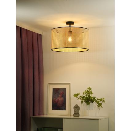 Duolla - Ytmonterad ljuskrona ROLLER RATTAN 1xE27/15W/230V diameter 45 cm beige/svart