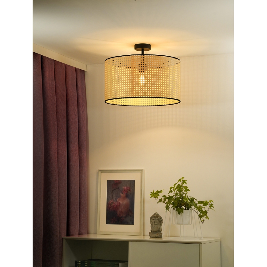 Duolla - Ytmonterad ljuskrona ROLLER RATTAN 1xE27/15W/230V diameter 45 cm beige/svart