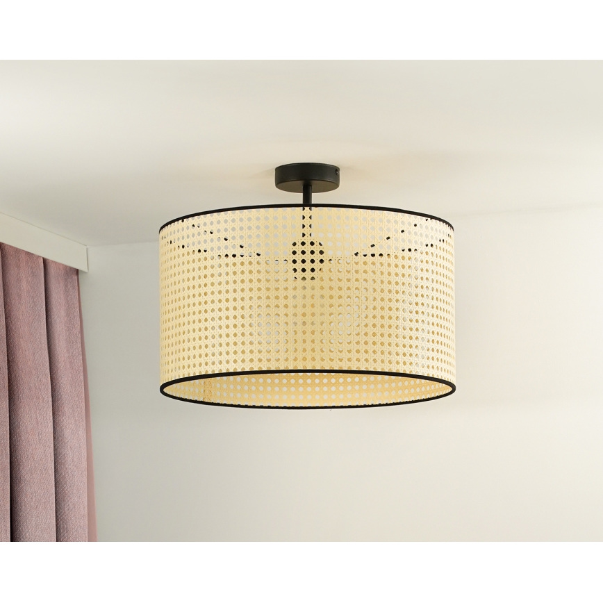 Duolla - Ytmonterad ljuskrona ROLLER RATTAN 1xE27/15W/230V diameter 45 cm beige/svart
