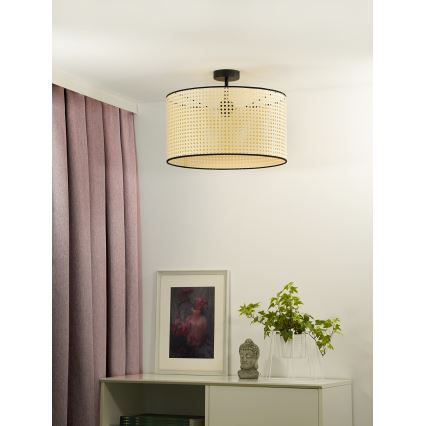 Duolla - Ytmonterad ljuskrona ROLLER RATTAN 1xE27/15W/230V diameter 45 cm beige/svart