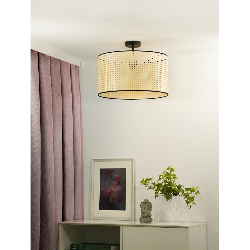Duolla - Ytmonterad ljuskrona ROLLER RATTAN 1xE27/15W/230V diameter 45 cm beige/svart