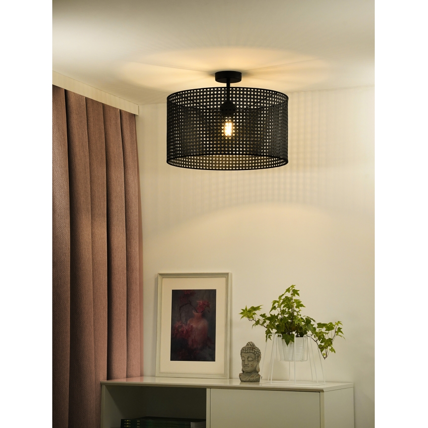 Duolla - Ytmonterad ljuskrona ROLLER RATTAN 1xE27/15W/230V diameter 45 cm svart