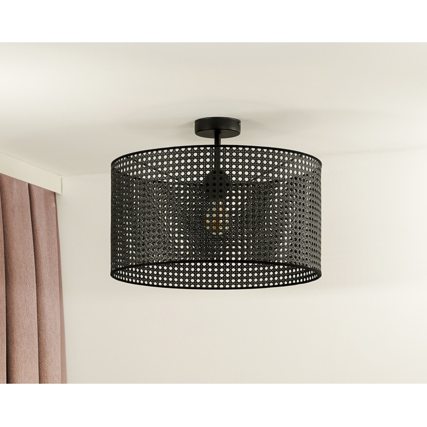 Duolla - Ytmonterad ljuskrona ROLLER RATTAN 1xE27/15W/230V diameter 45 cm svart