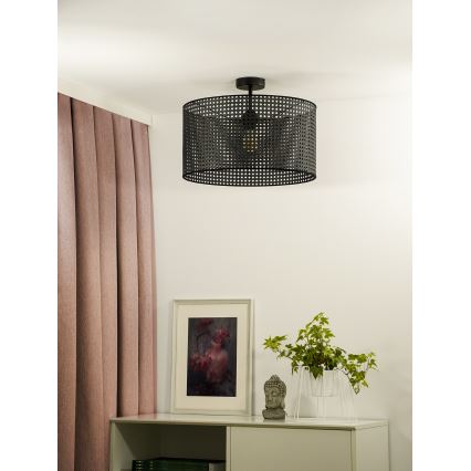 Duolla - Ytmonterad ljuskrona ROLLER RATTAN 1xE27/15W/230V diameter 45 cm svart