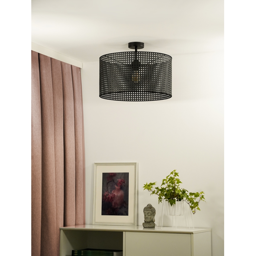 Duolla - Ytmonterad ljuskrona ROLLER RATTAN 1xE27/15W/230V diameter 45 cm svart