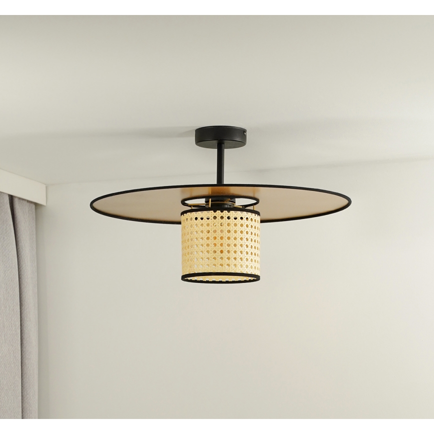 Duolla - Ytmonterad ljuskrona TOKYO RATTAN 1xE27/15W/230V diameter 50 cm guld/rotting