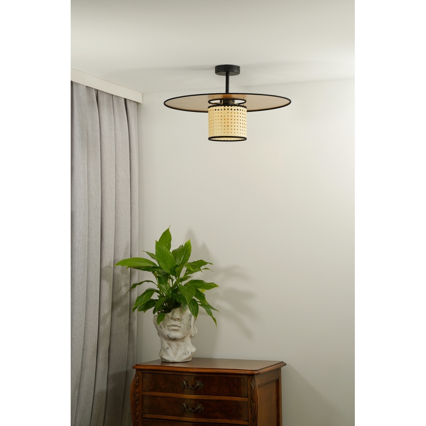 Duolla - Ytmonterad ljuskrona TOKYO RATTAN 1xE27/15W/230V diameter 50 cm guld/rotting