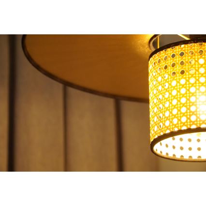 Duolla - Ytmonterad ljuskrona TOKYO RATTAN 1xE27/15W/230V diameter 50 cm guld/rotting