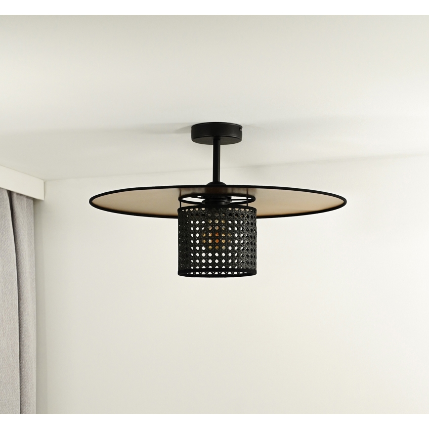 Duolla - Ytmonterad ljuskrona TOKYO RATTAN 1xE27/15W/230V diameter 50 cm guld/svart