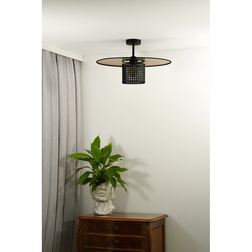 Duolla - Ytmonterad ljuskrona TOKYO RATTAN 1xE27/15W/230V diameter 50 cm guld/svart