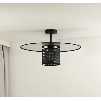 Duolla - Ytmonterad ljuskrona TOKYO RATTAN 1xE27/15W/230V diameter 50 cm svart/silver