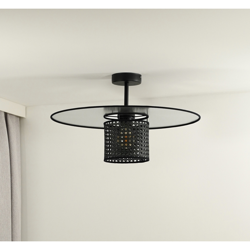 Duolla - Ytmonterad ljuskrona TOKYO RATTAN 1xE27/15W/230V diameter 50 cm svart/silver