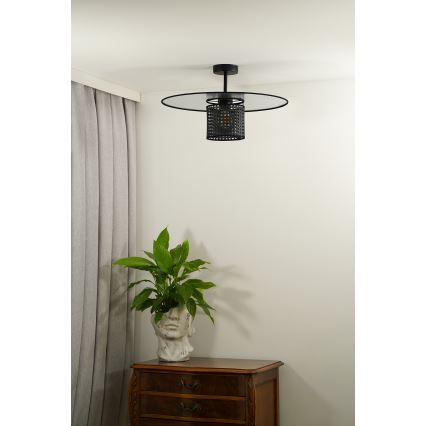 Duolla - Ytmonterad ljuskrona TOKYO RATTAN 1xE27/15W/230V diameter 50 cm svart/silver
