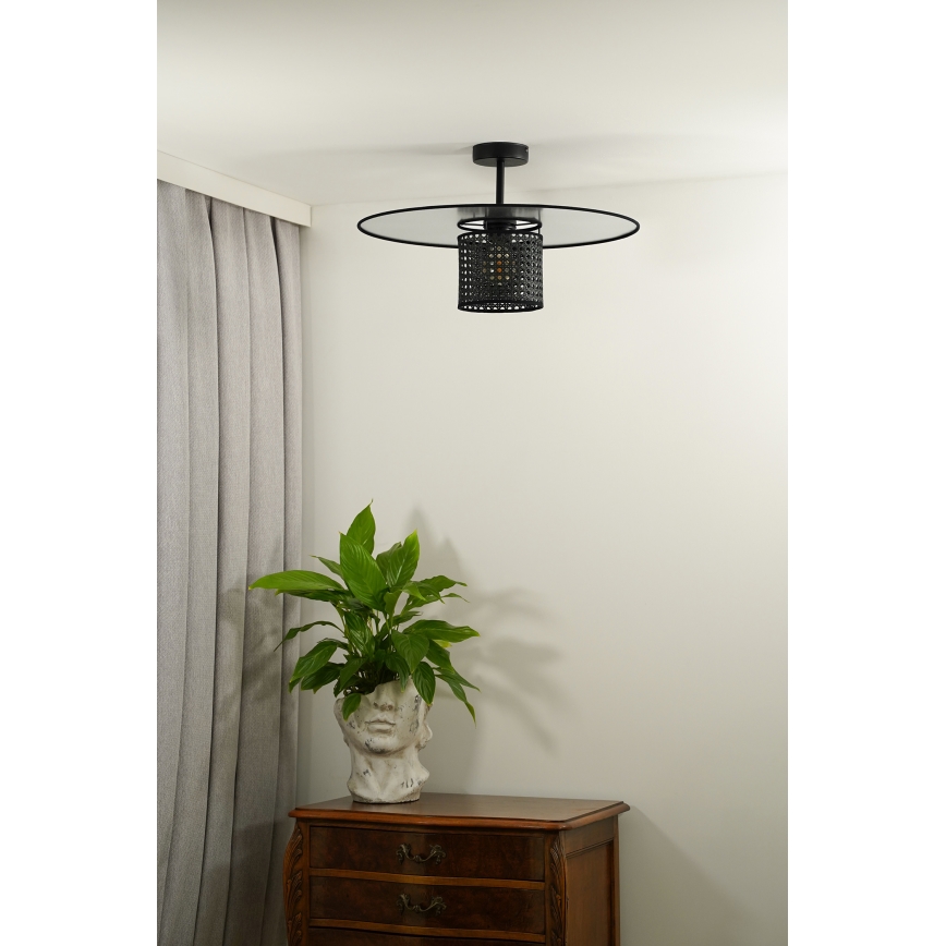 Duolla - Ytmonterad ljuskrona TOKYO RATTAN 1xE27/15W/230V diameter 50 cm svart/silver
