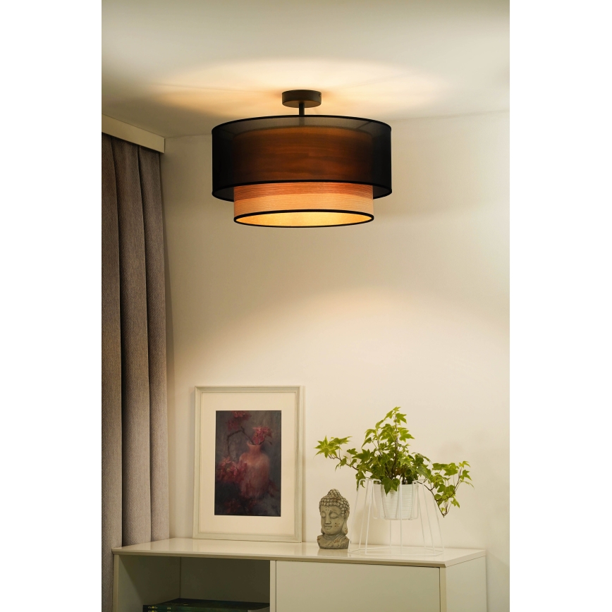 Duolla - Ytmonterad ljuskrona WOOD BOHO 1xE27/15W/230V diameter 45 cm svart/beige