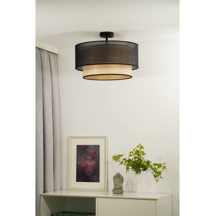 Duolla - Ytmonterad ljuskrona WOOD BOHO 1xE27/15W/230V diameter 45 cm svart/beige