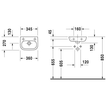 Duravit 7053600092 - Vägghängt tvättställ D-CODE 36x27 cm keramik/blank vit